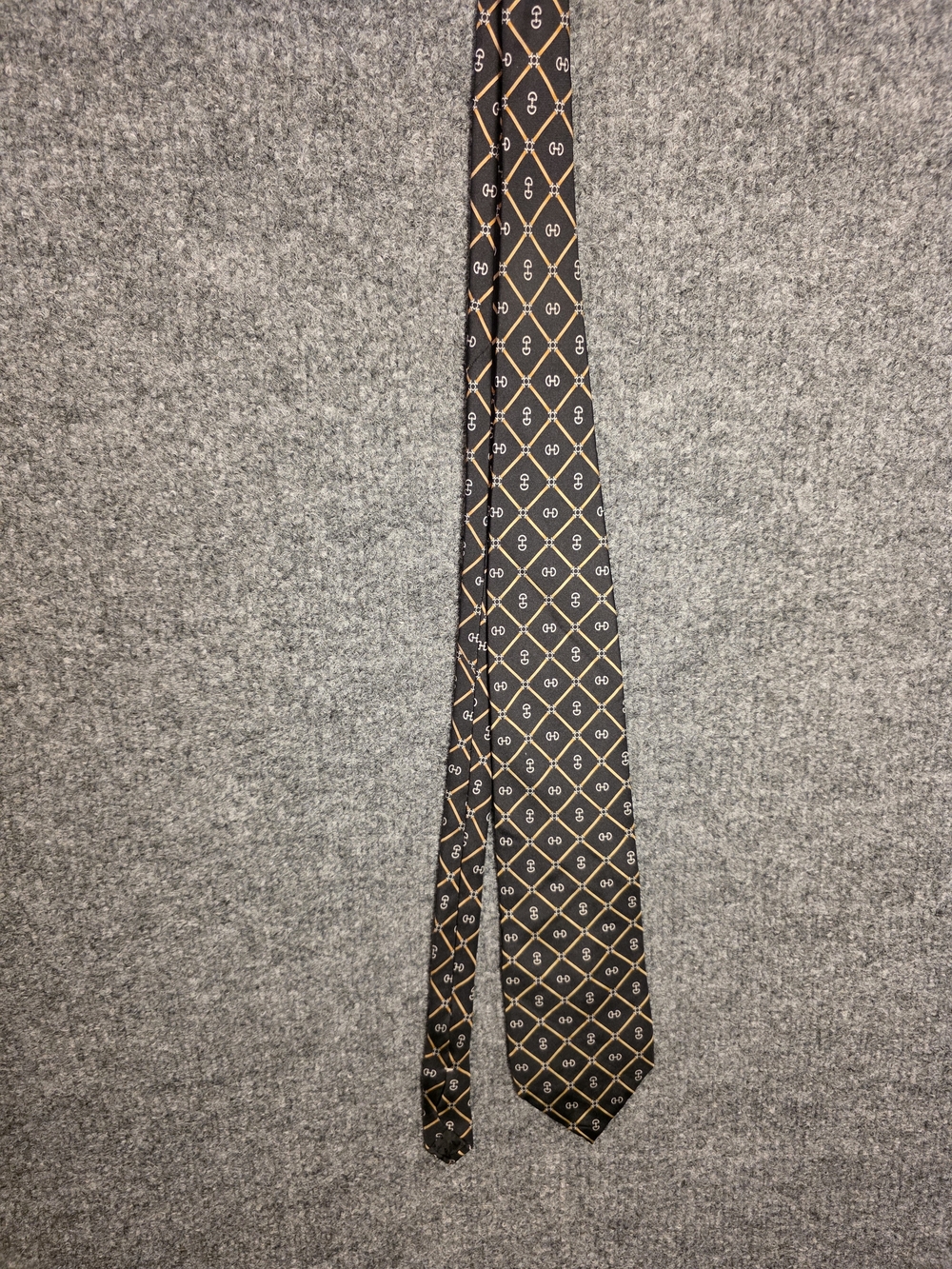 Smith & Grand Black Gold Silk Tie Monogram Lattice Pattern